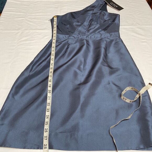 J.Crew 100% Silk Lucienne Blue Tafetta One Shoulder Bridesmaid Dress Size 0 - Picture 10 of 13